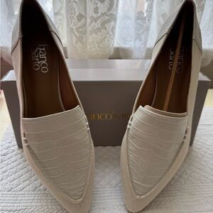 Franco Sarto Cream Croc-Embossed Pointed Toe Flats